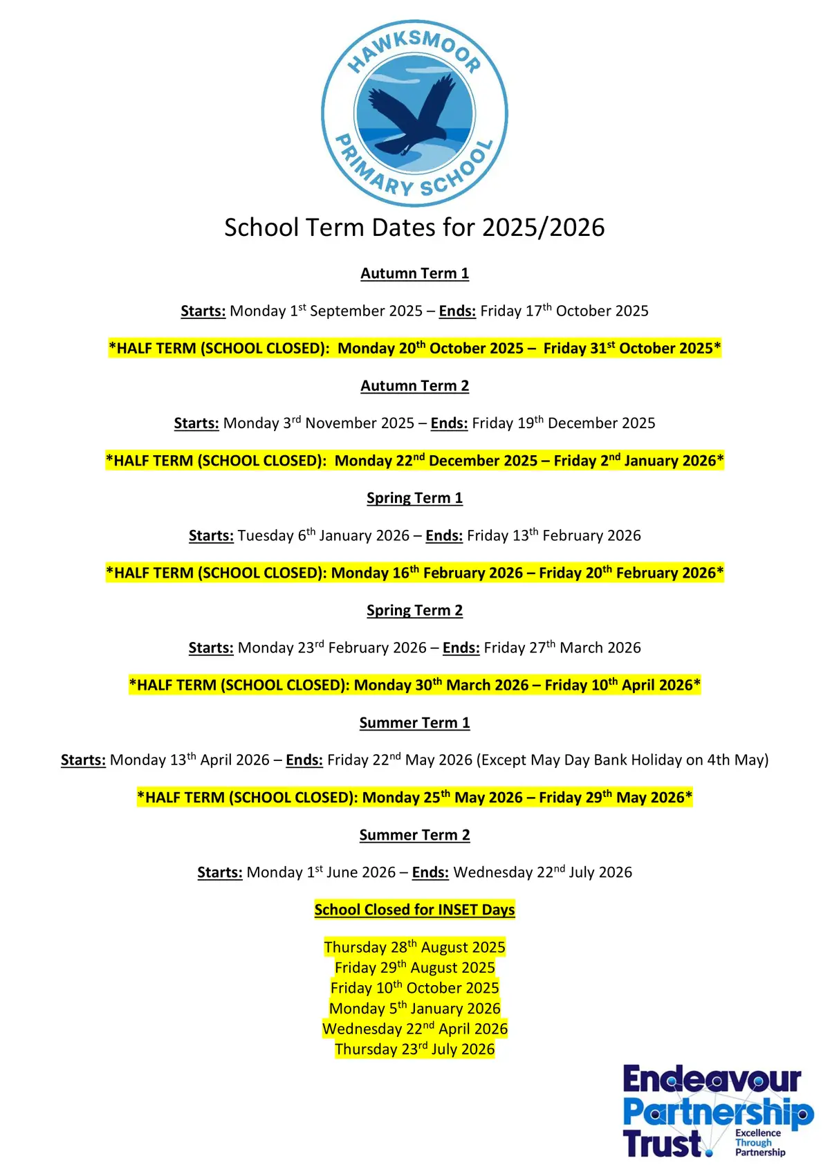 Nicholas Hawksmoor Primary School term dates