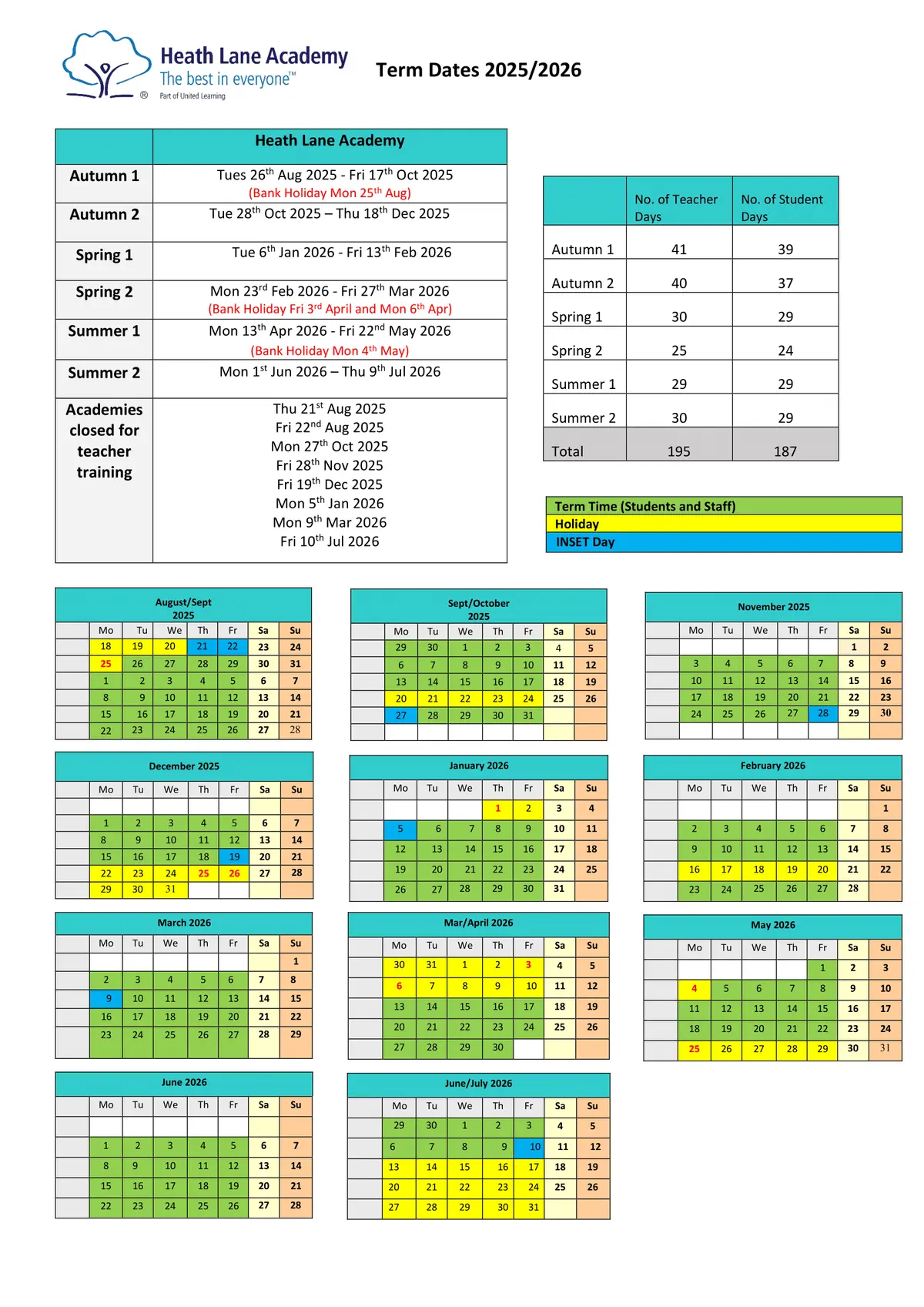 Heath Lane Academy term dates