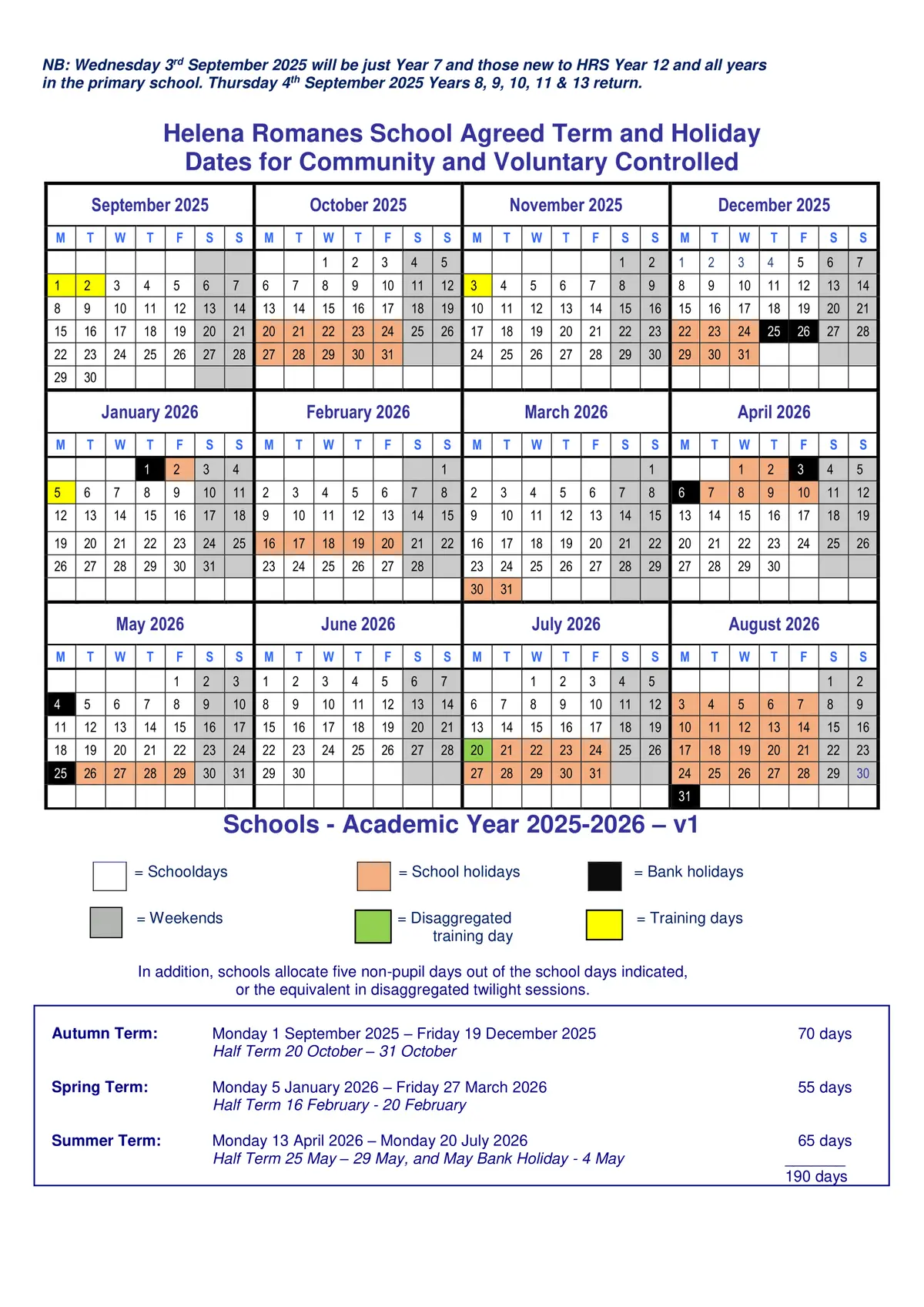 Helena Romanes School term dates