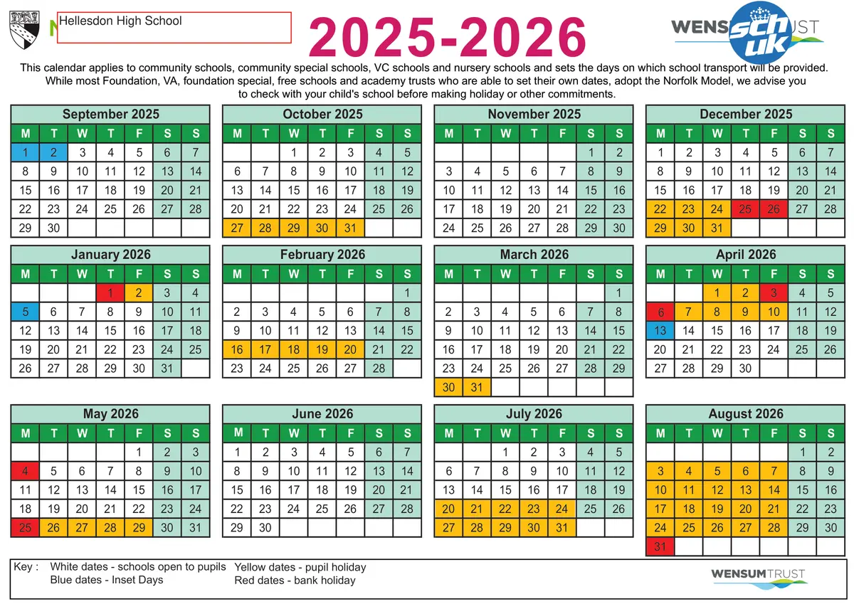 Hellesdon High School term dates