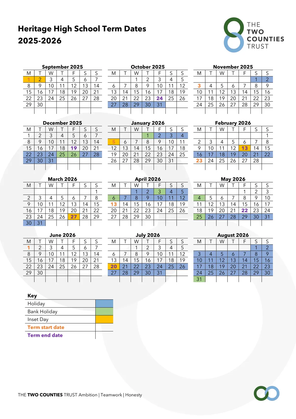 Heritage High School term dates
