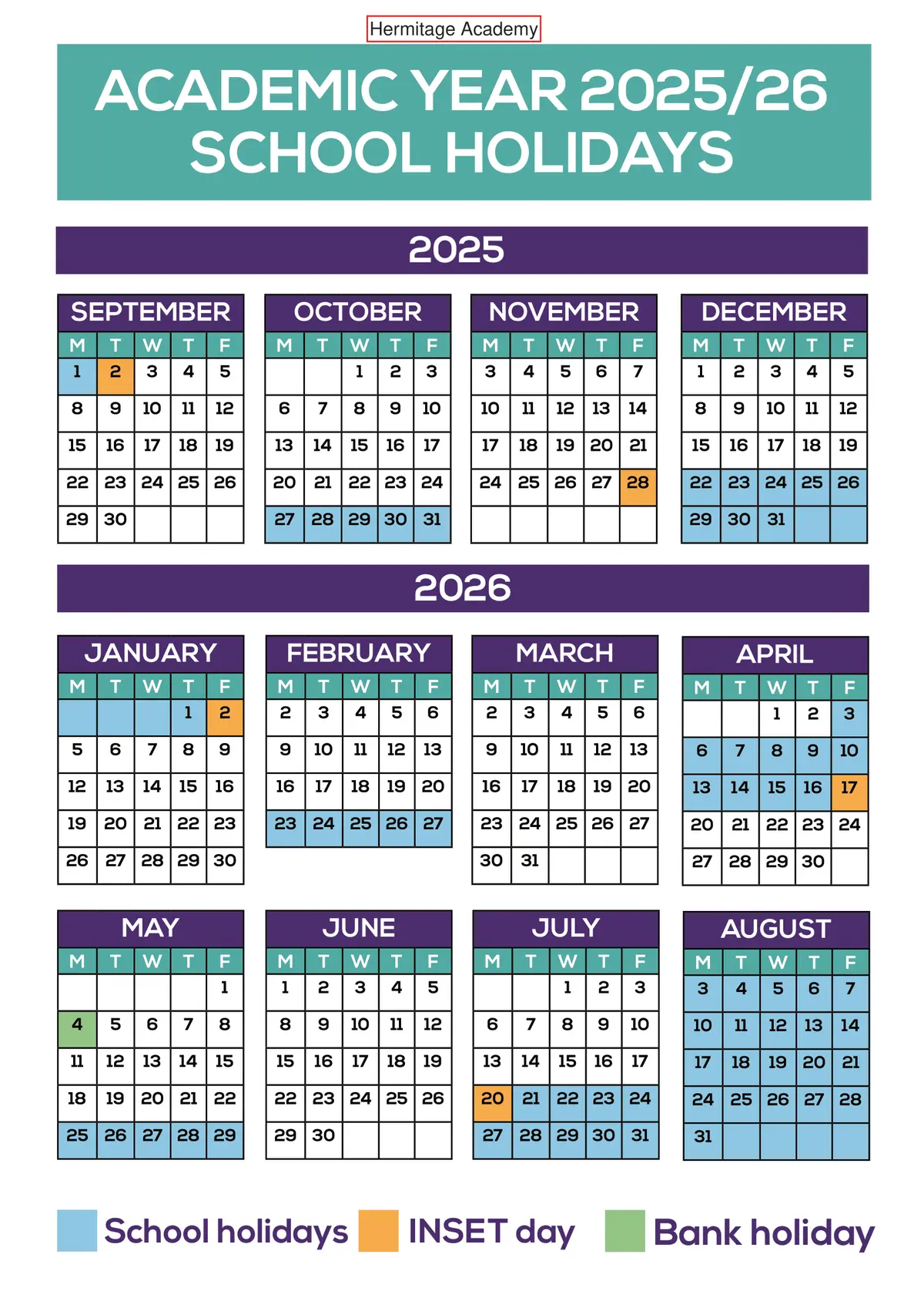 Hermitage Academy term dates