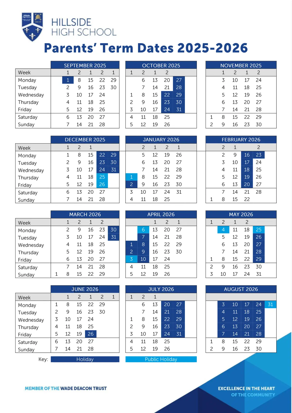 Hillside High School term dates