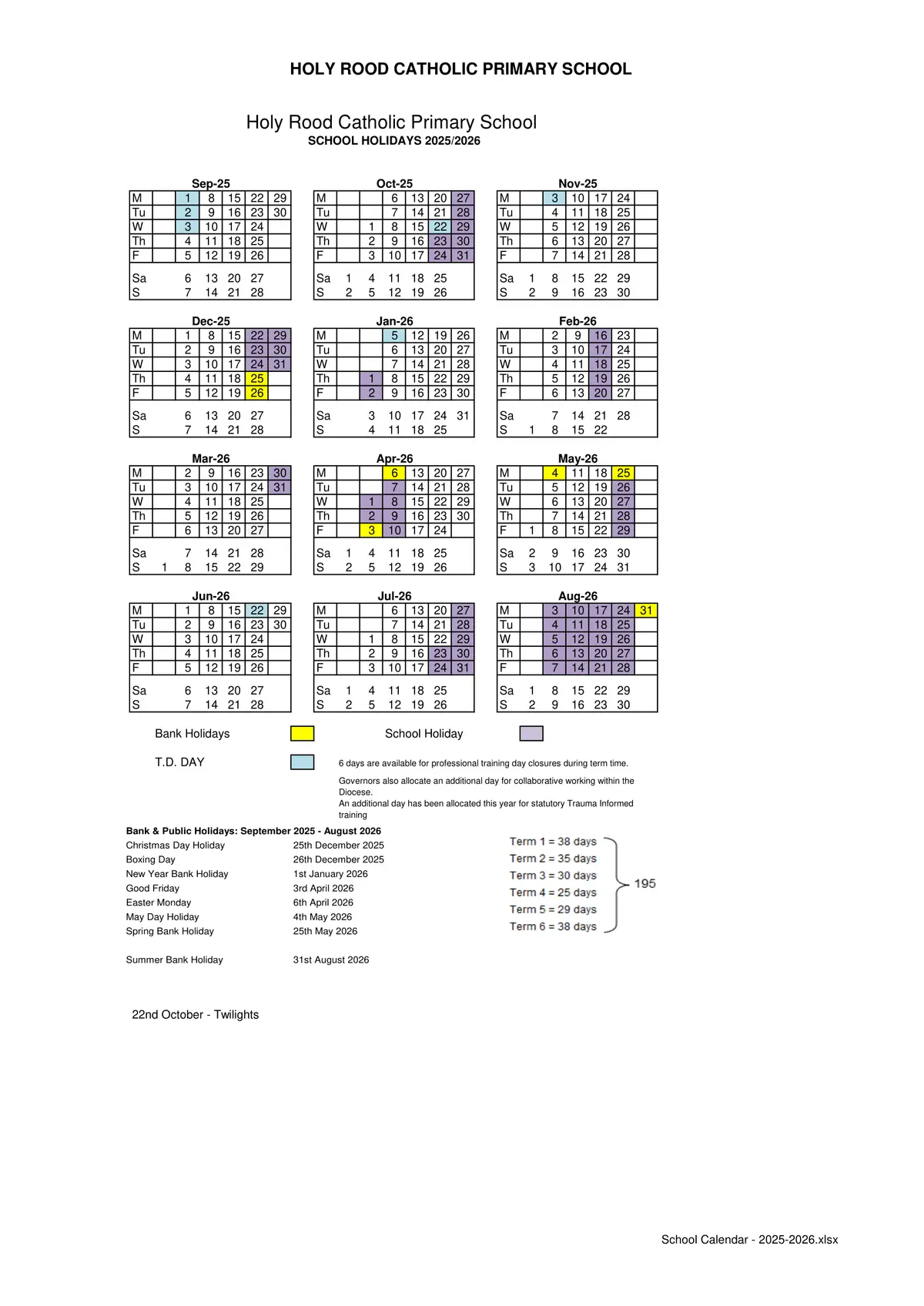 Holy Rood Catholic Primary School term dates