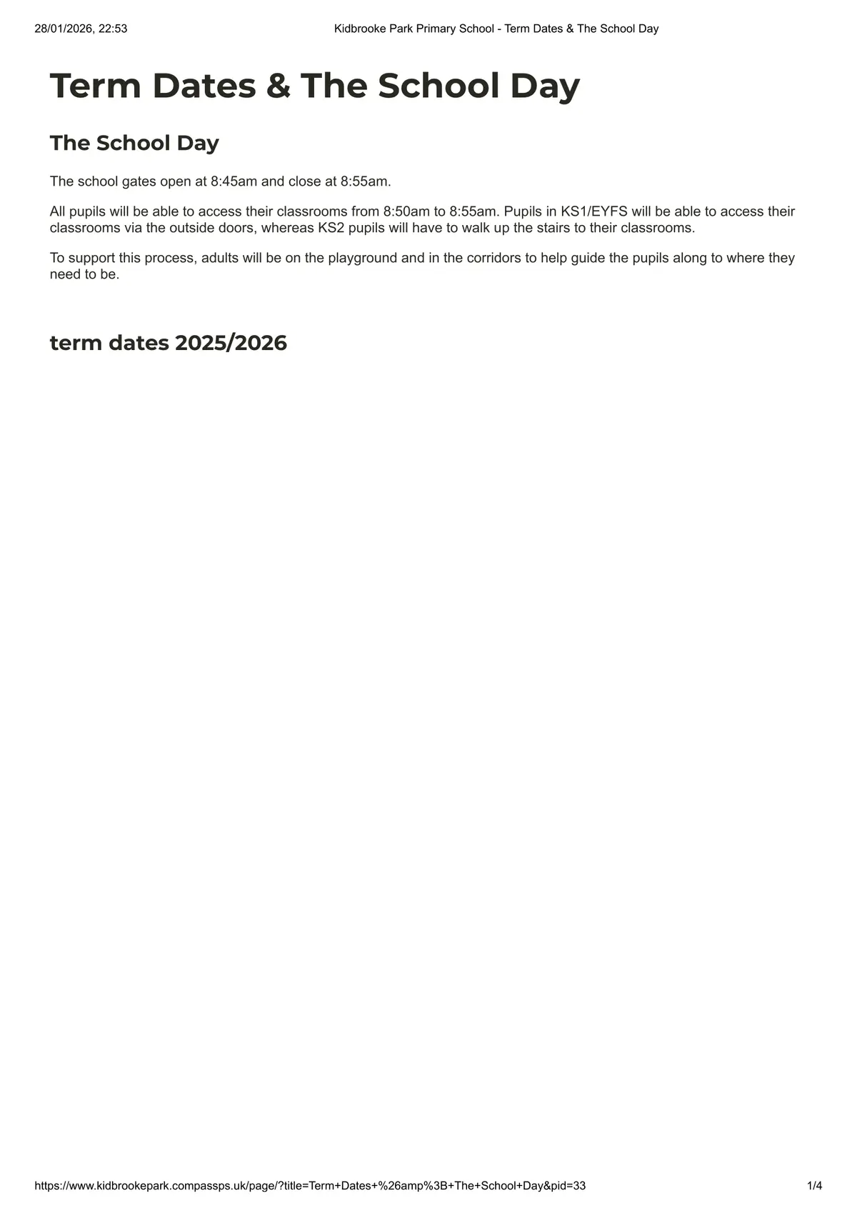 Kidbrooke Park Primary School term dates