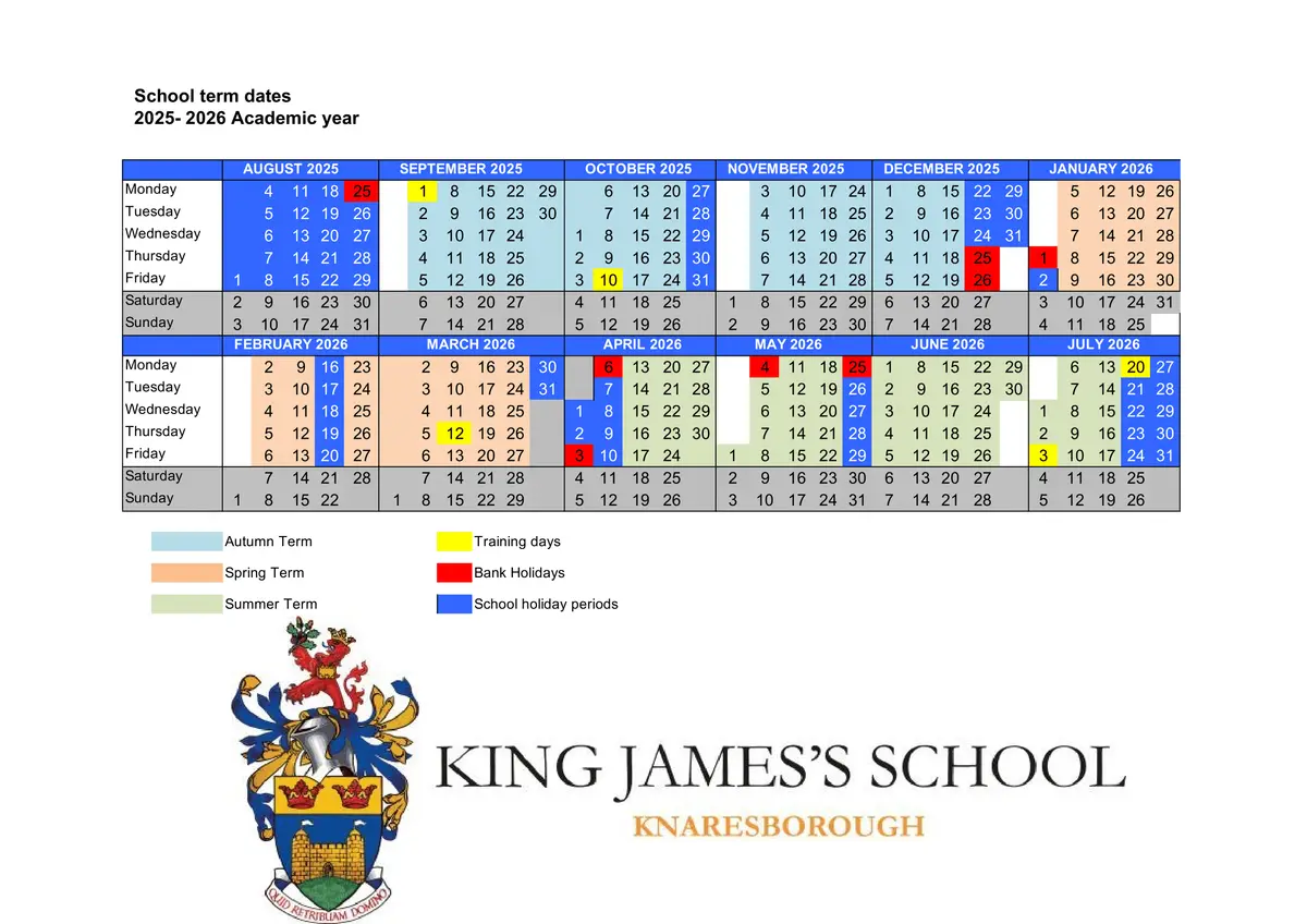 King James's School term dates