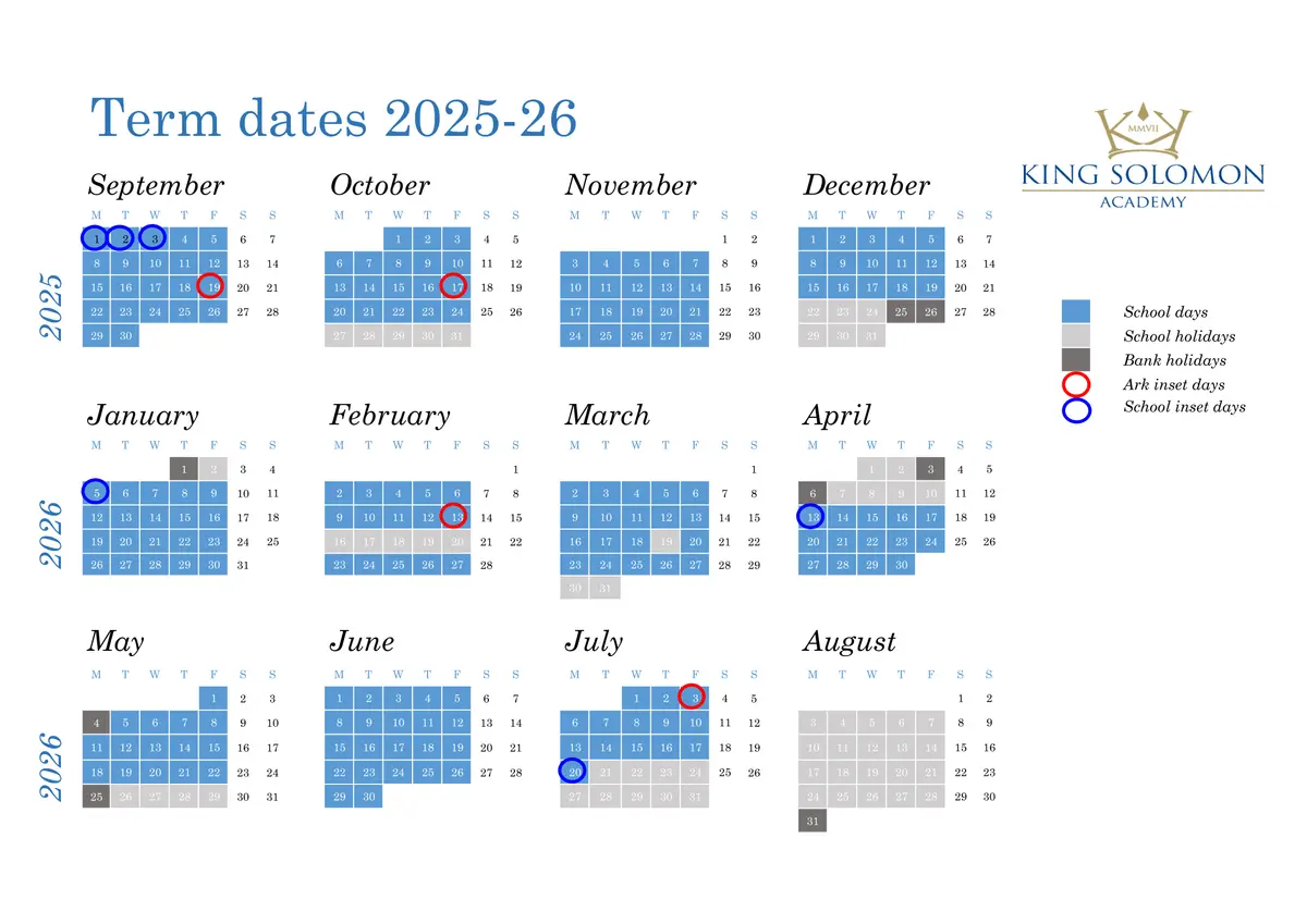 Ark King Solomon Academy term dates