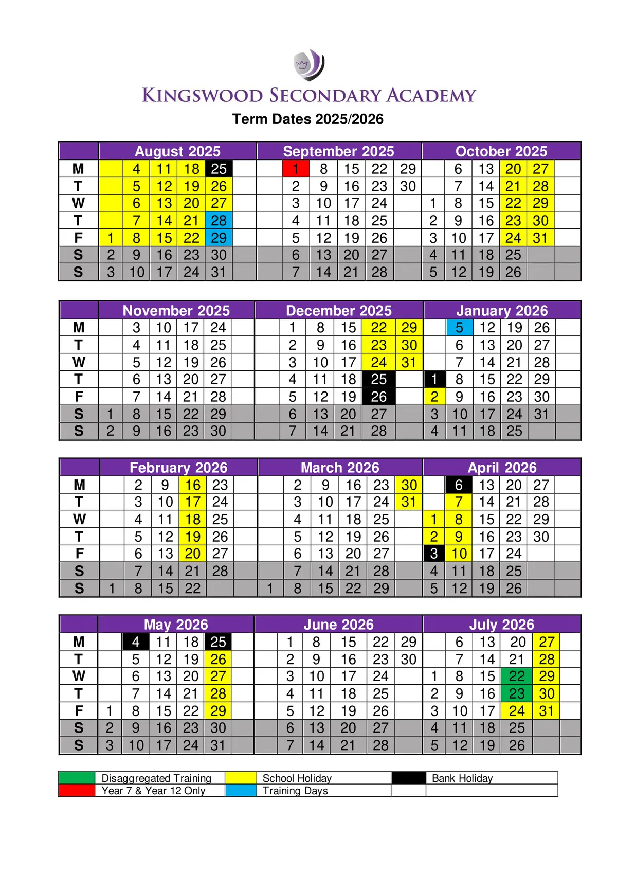 Kingswood Secondary Academy term dates