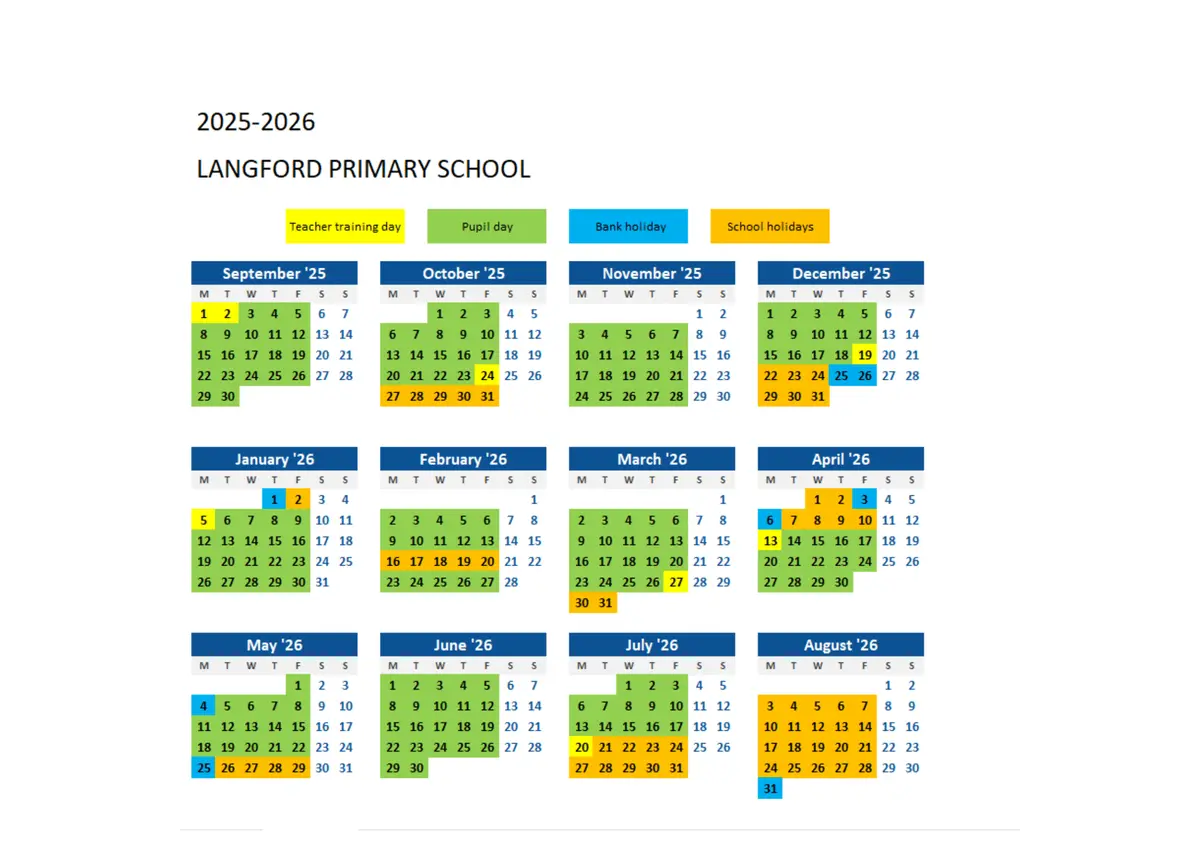 Langford Primary School term dates