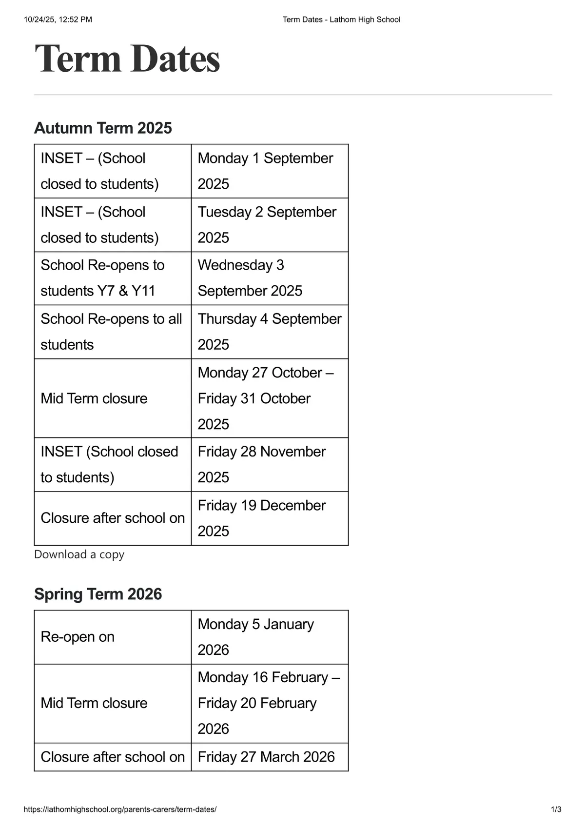 Lathom High School : A Technology College term dates