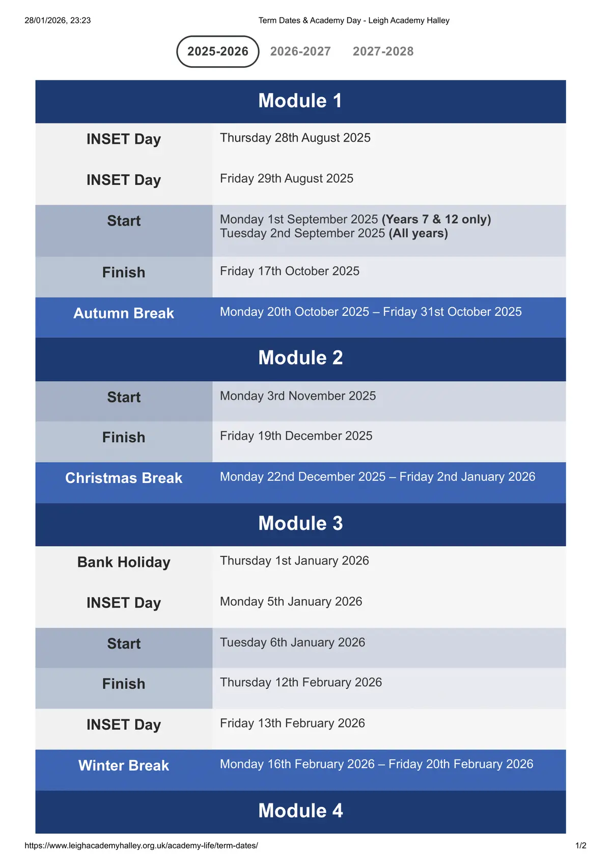 Leigh Academy Halley term dates