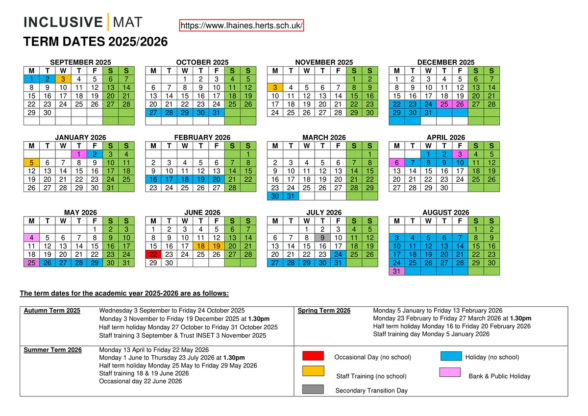 Laurance Haines School term dates