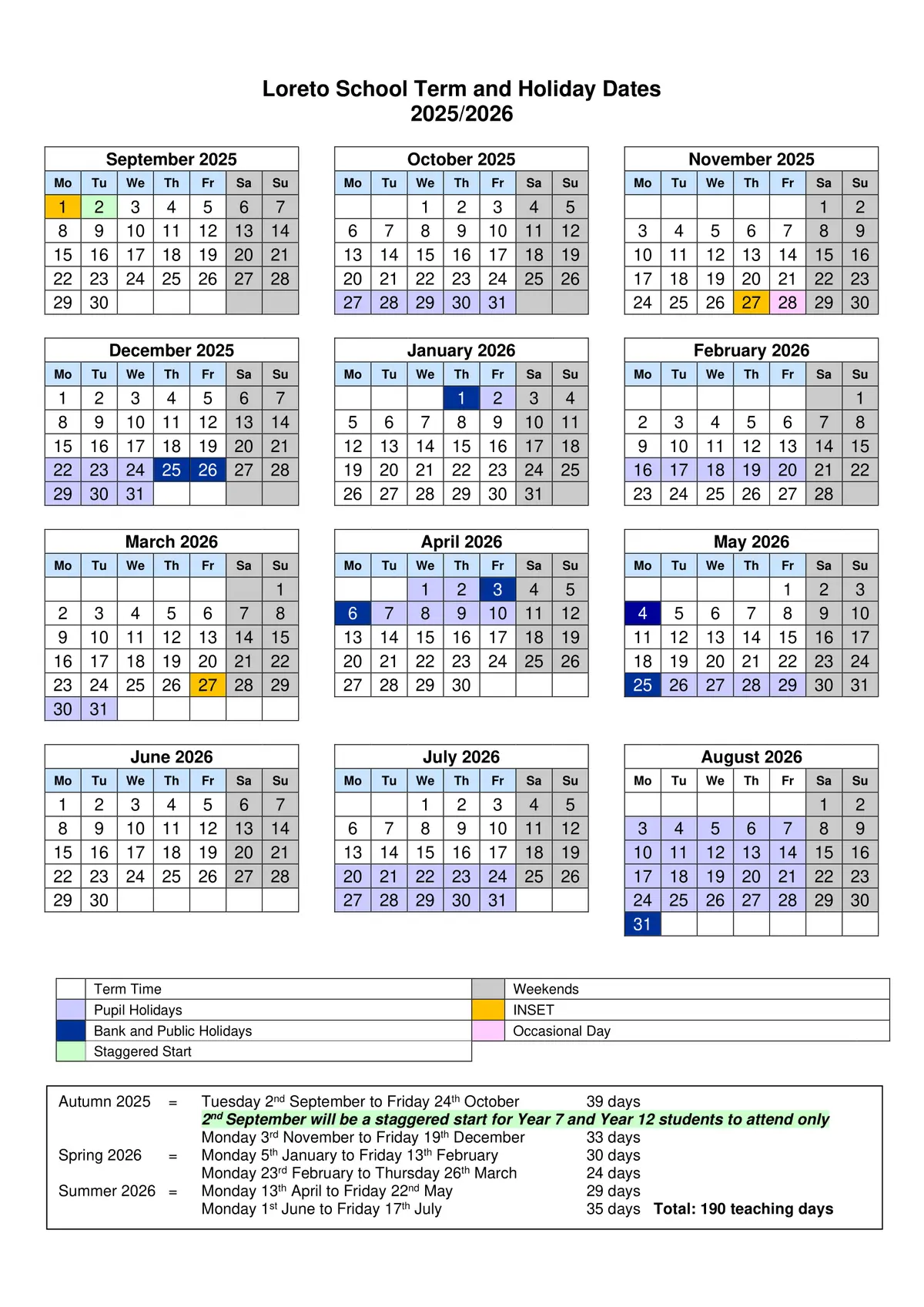 Loreto College term dates
