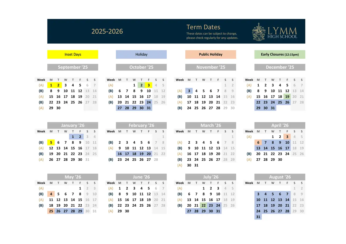 Lymm High School term dates