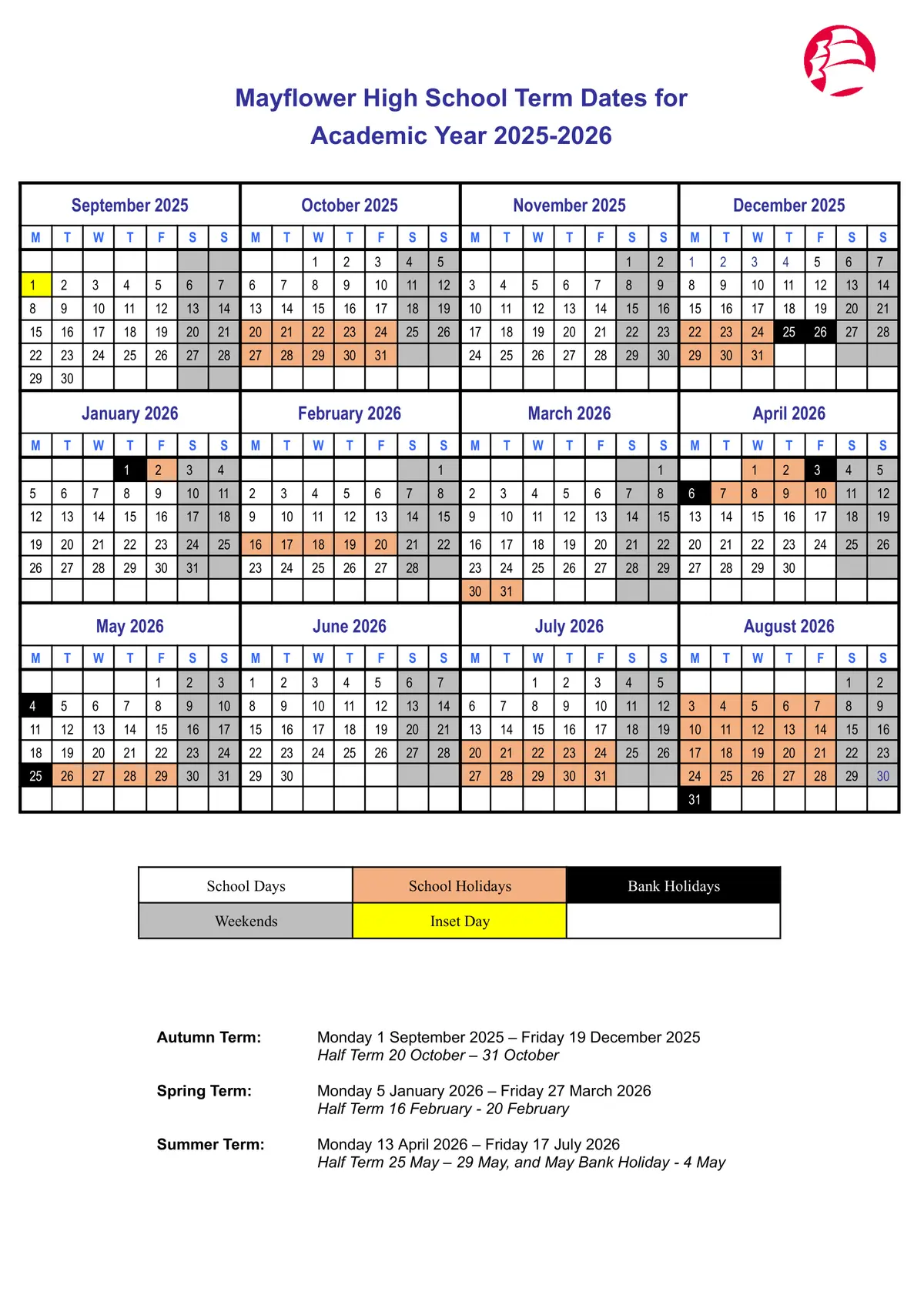 Mayflower High School term dates