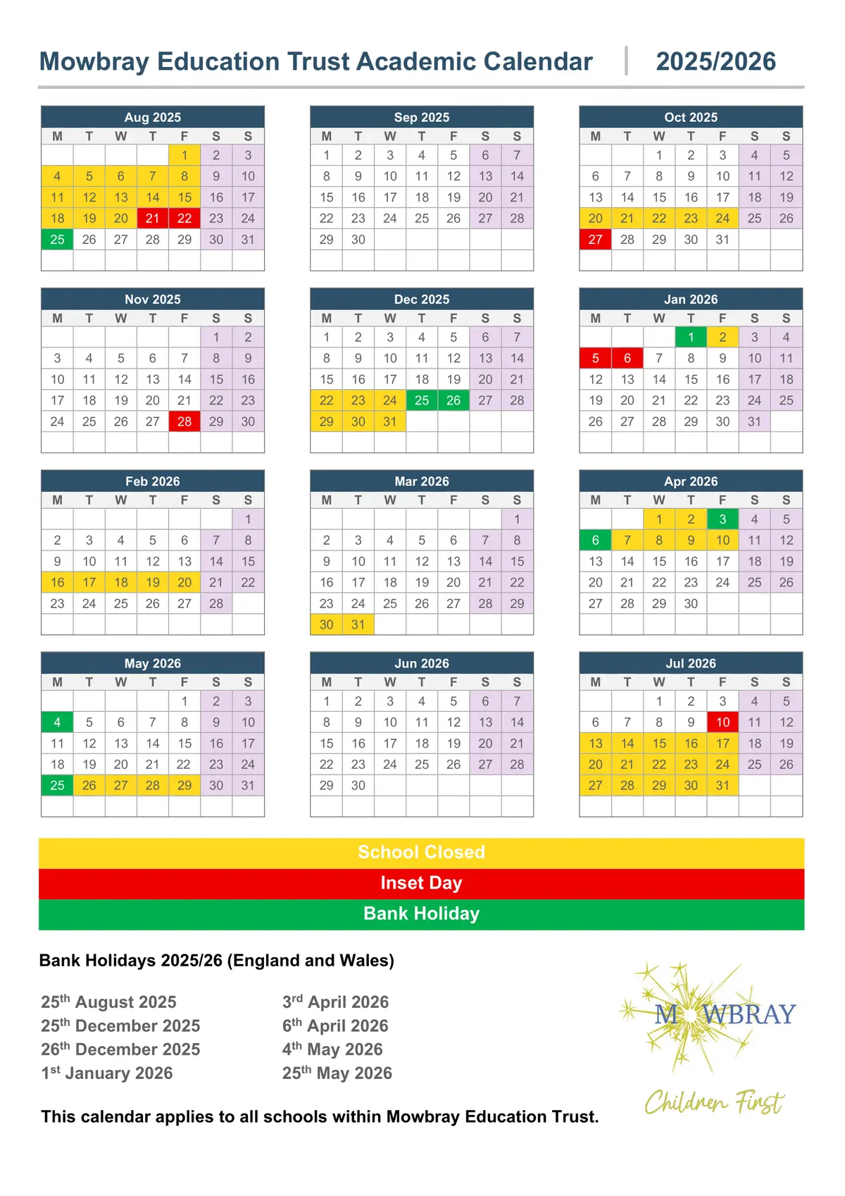 Mowbray Academy term dates