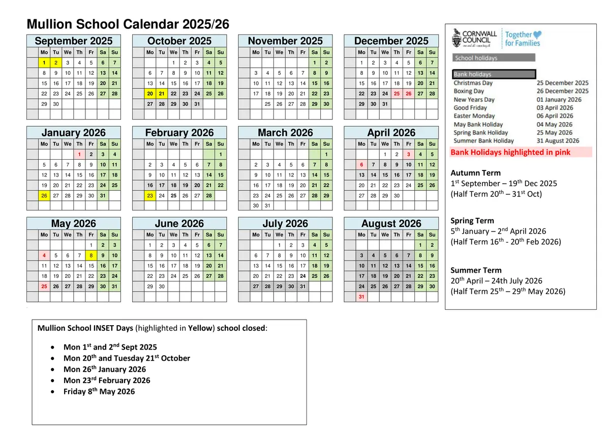 Mullion School term dates