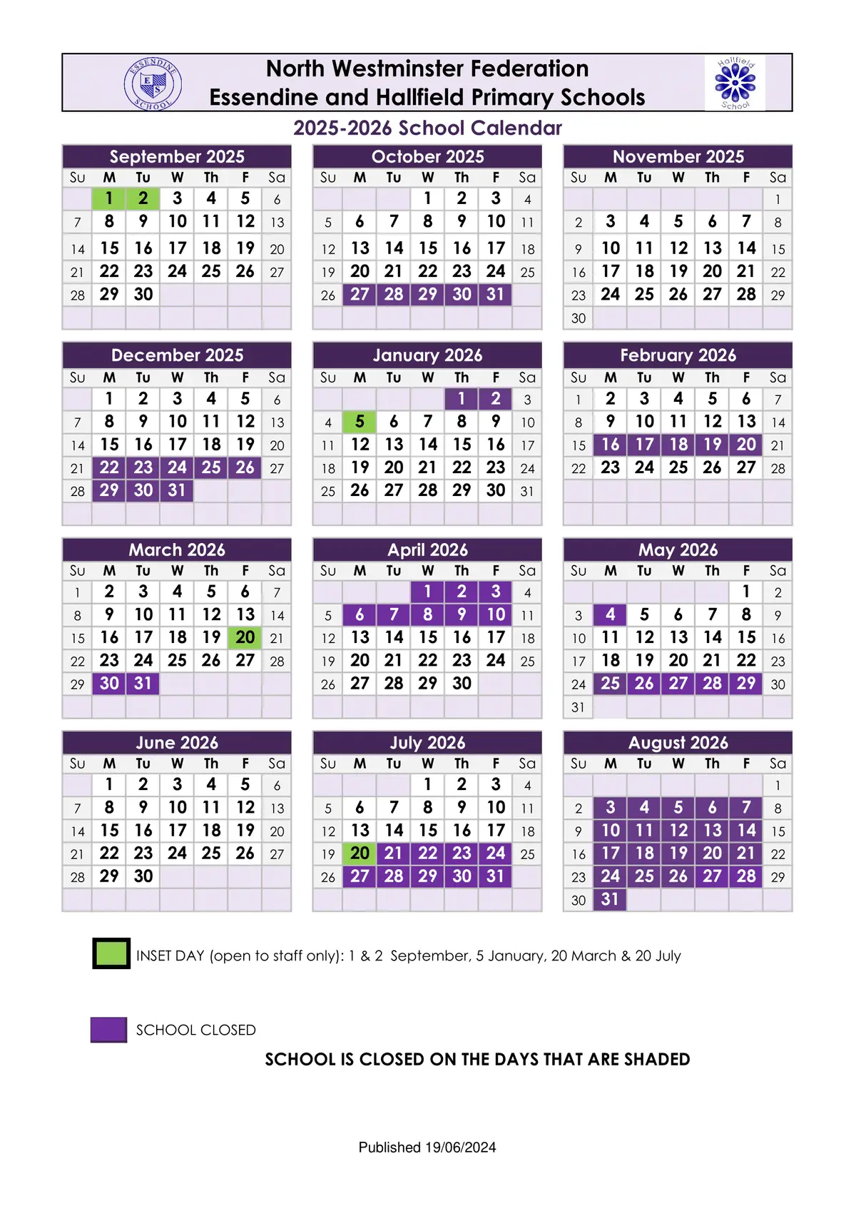 Hallfield Primary School term dates