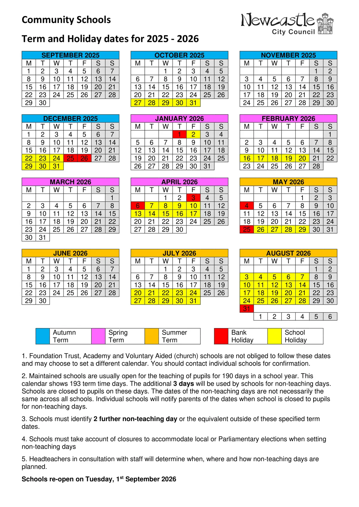 Newcastle Academy term dates