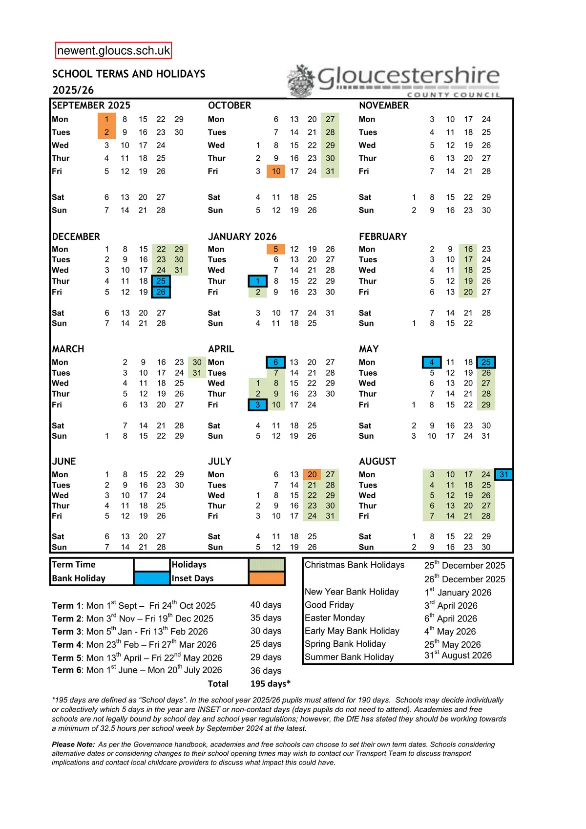 Newent Community School and Sixth Form Centre term dates