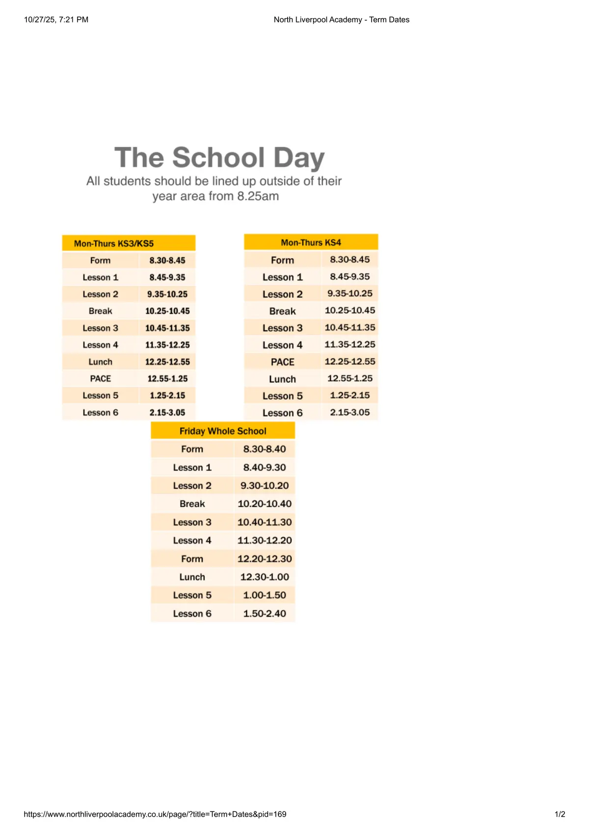 North Liverpool Academy term dates
