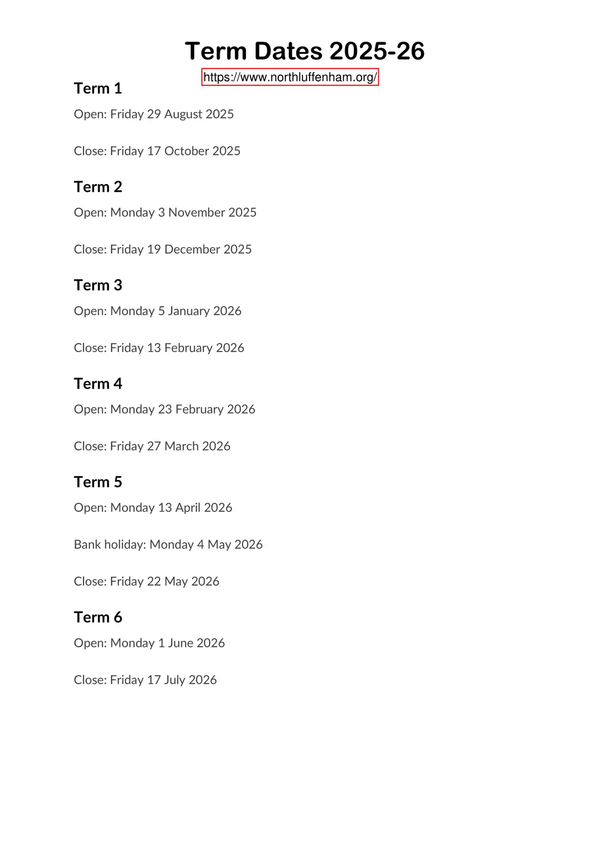 St Mary and St John Catholic Primary School term dates