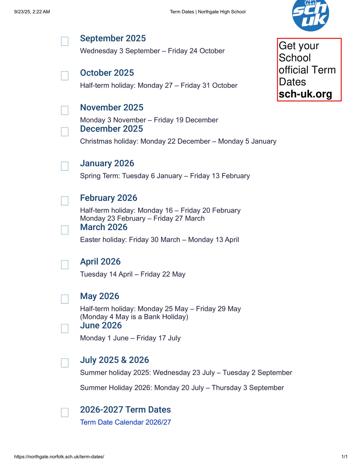 Northgate High School term dates