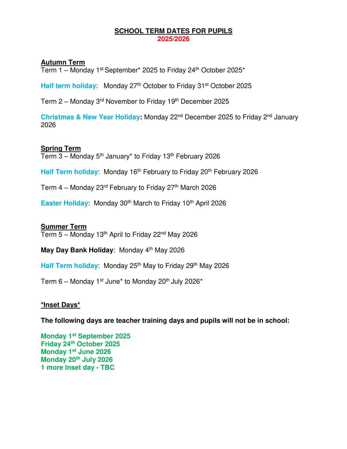 Notre Dame Catholic Primary School term dates