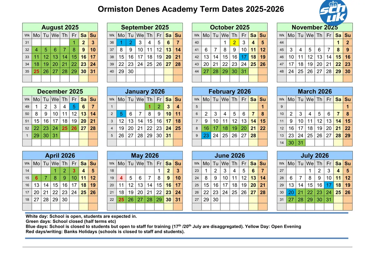 Ormiston Denes Academy term dates