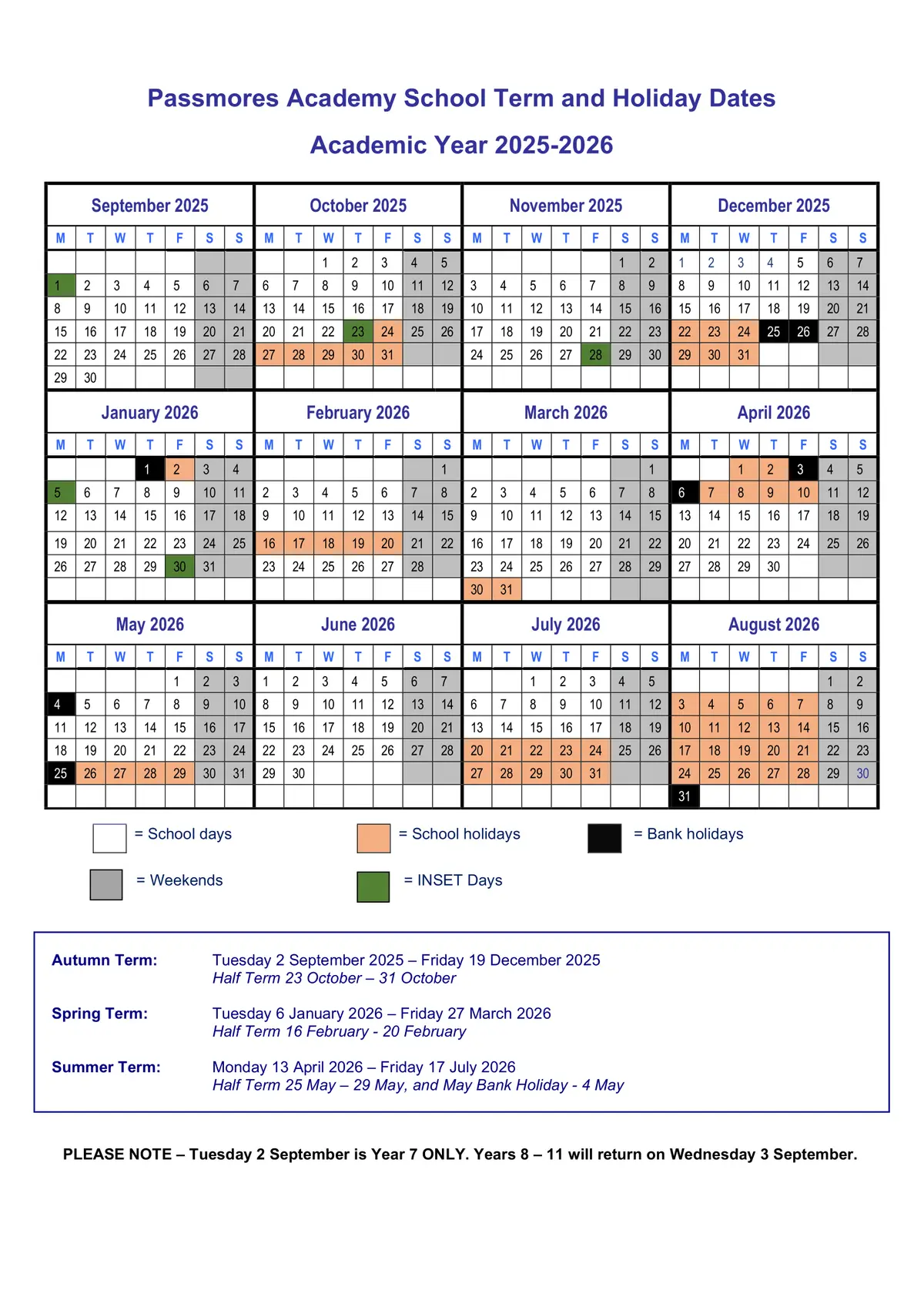 Passmores Academy term dates