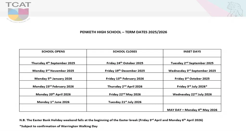 Penketh High School term dates