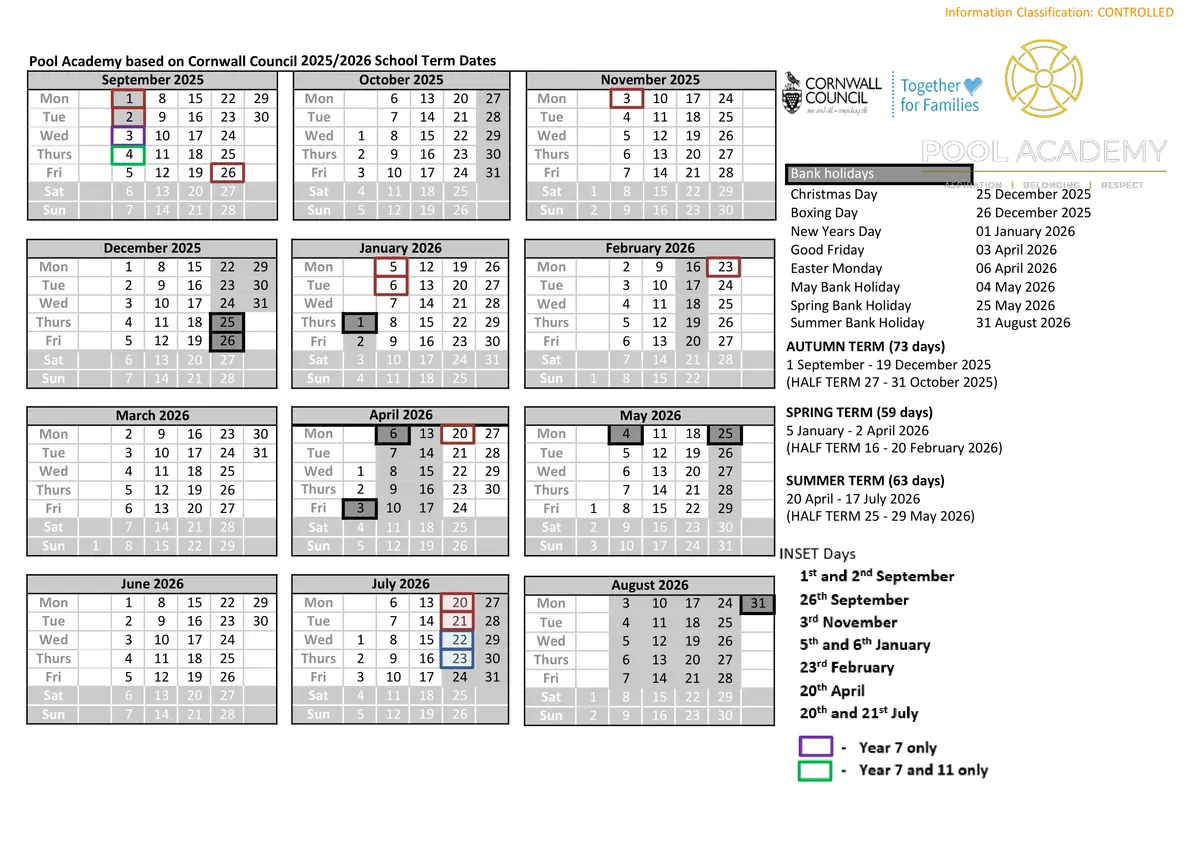 Pool Academy term dates