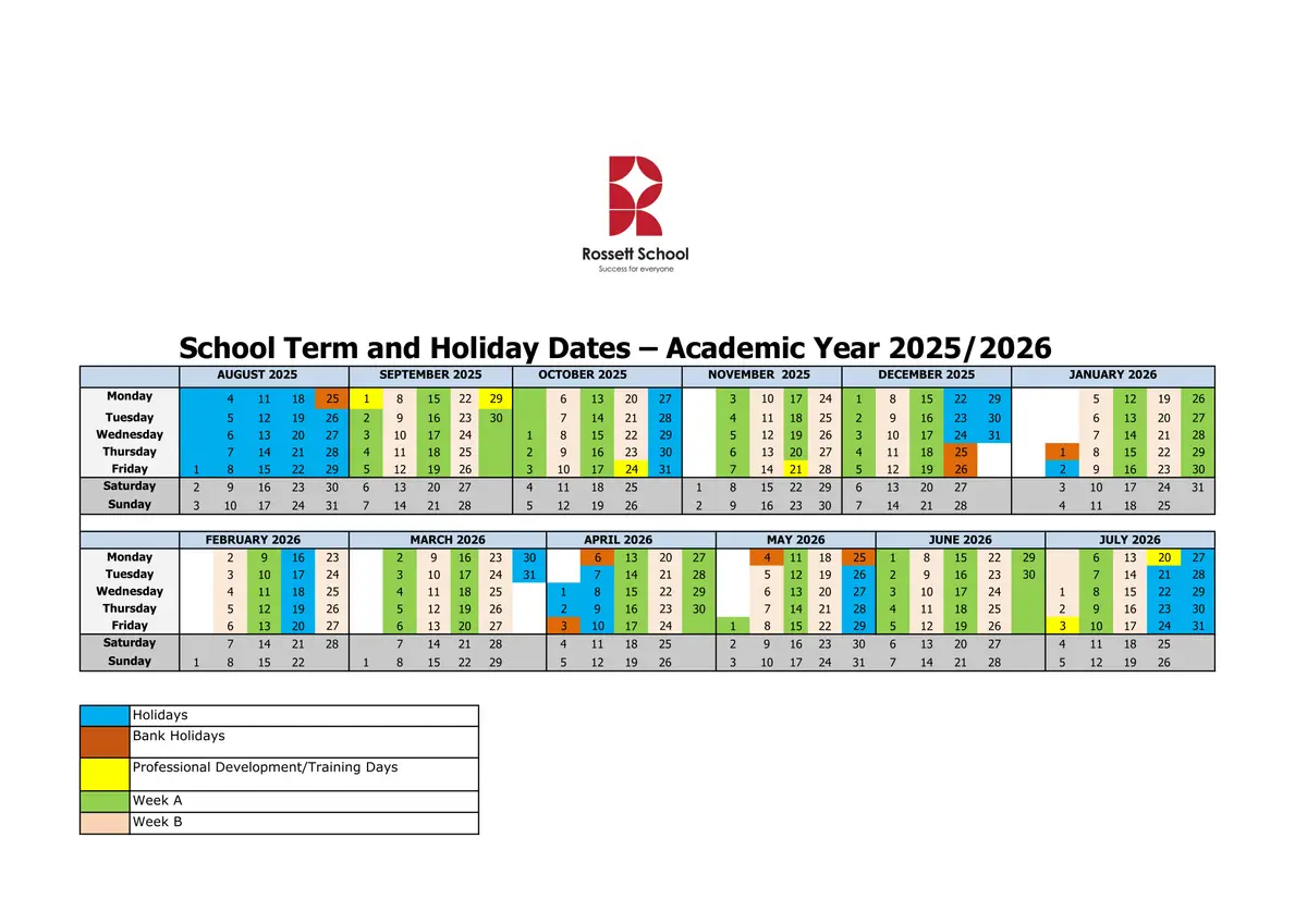Rossett School term dates