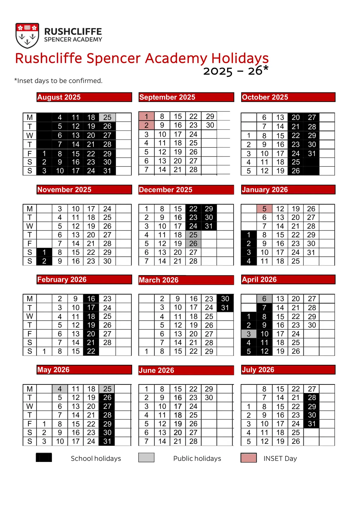 Rushcliffe Spencer Academy term dates