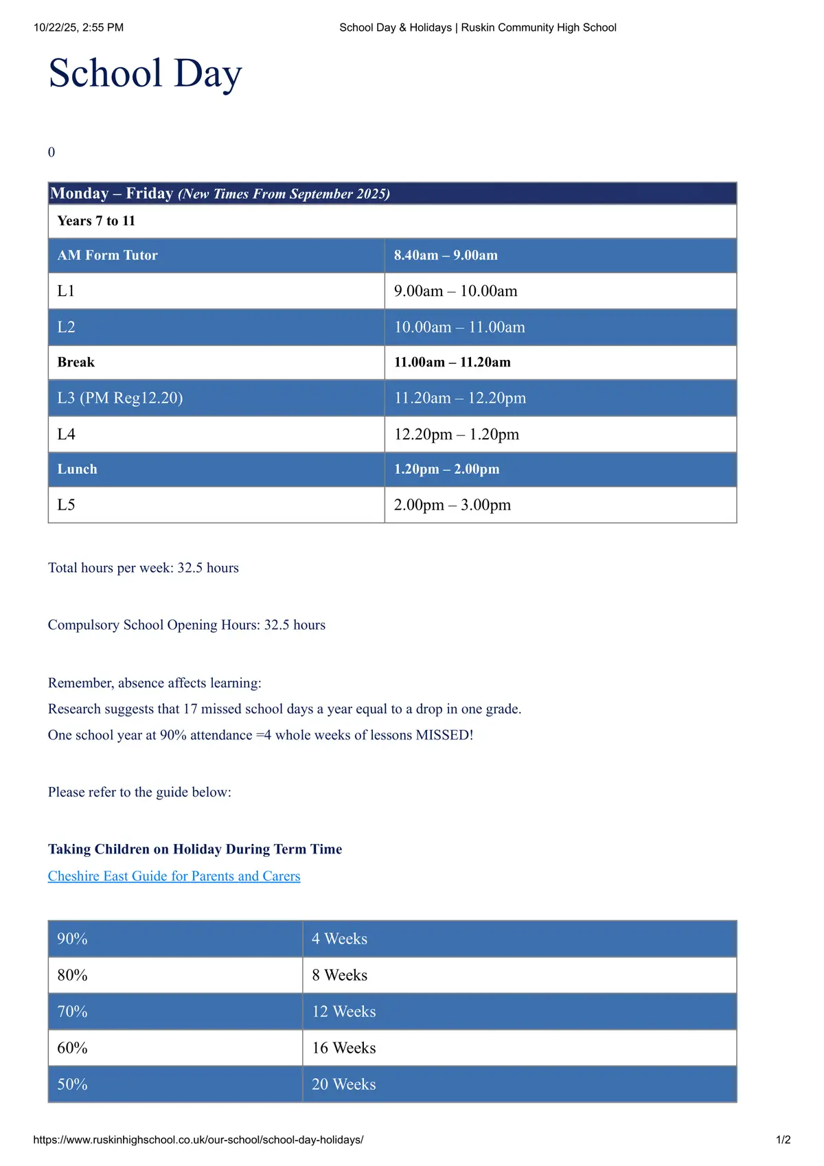 Ruskin Community High School term dates