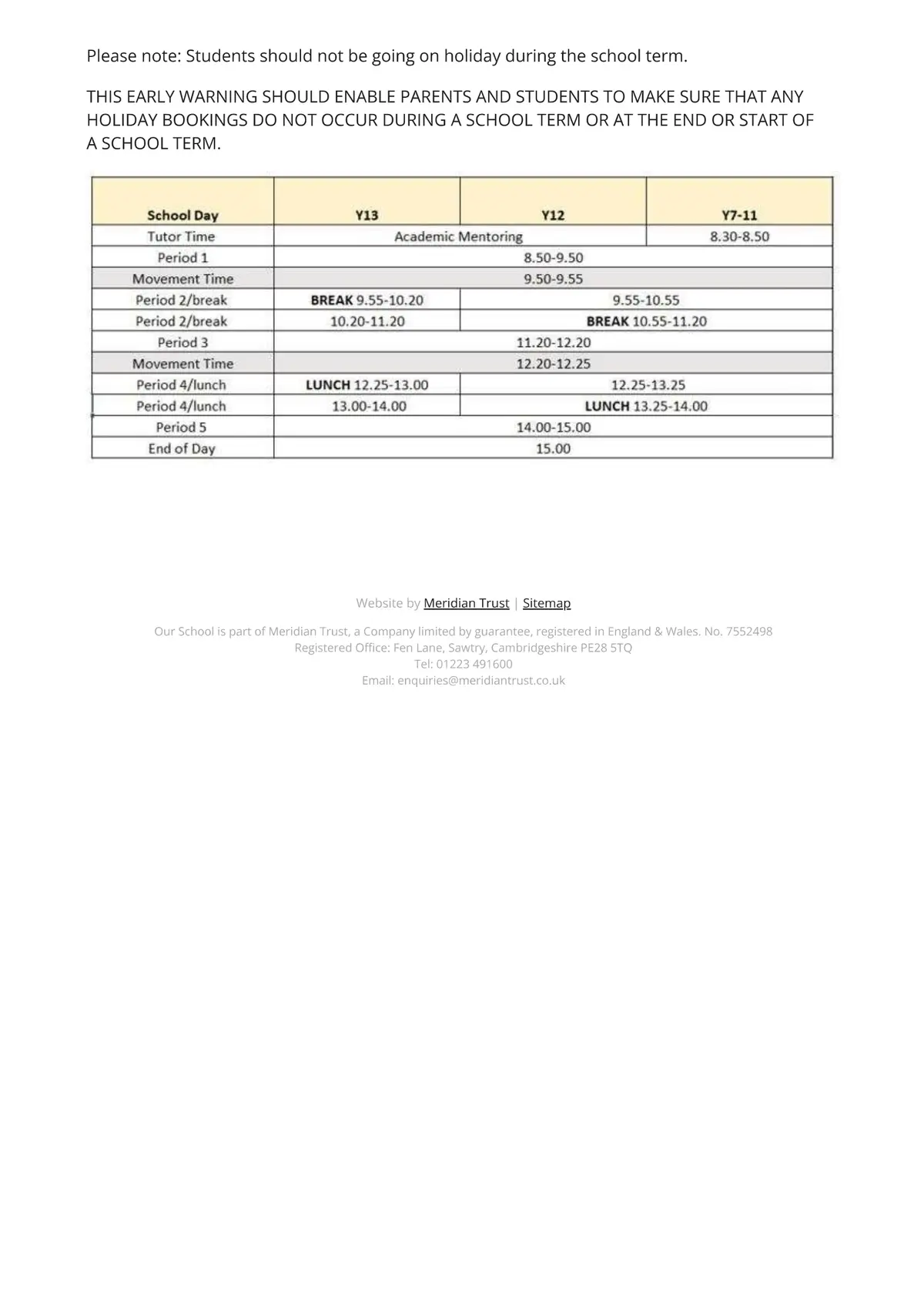Sharnbrook Academy term dates