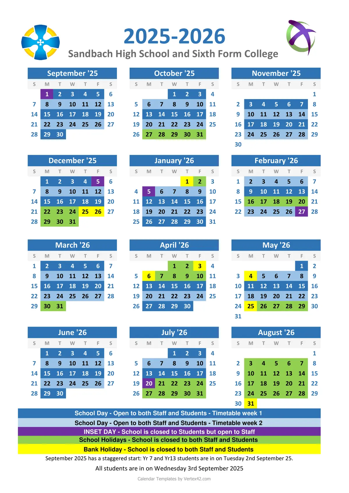 Sandbach High School and Sixth Form College term dates
