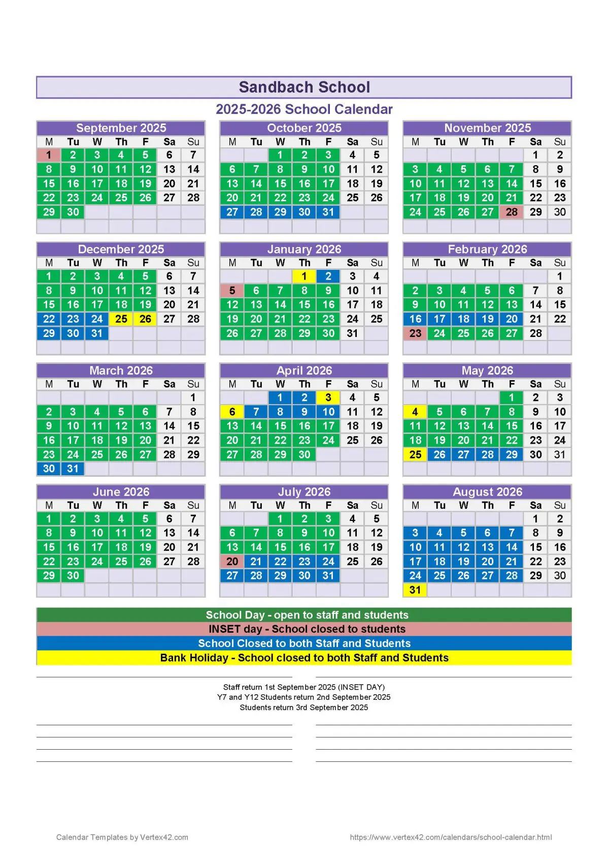 Sandbach School term dates