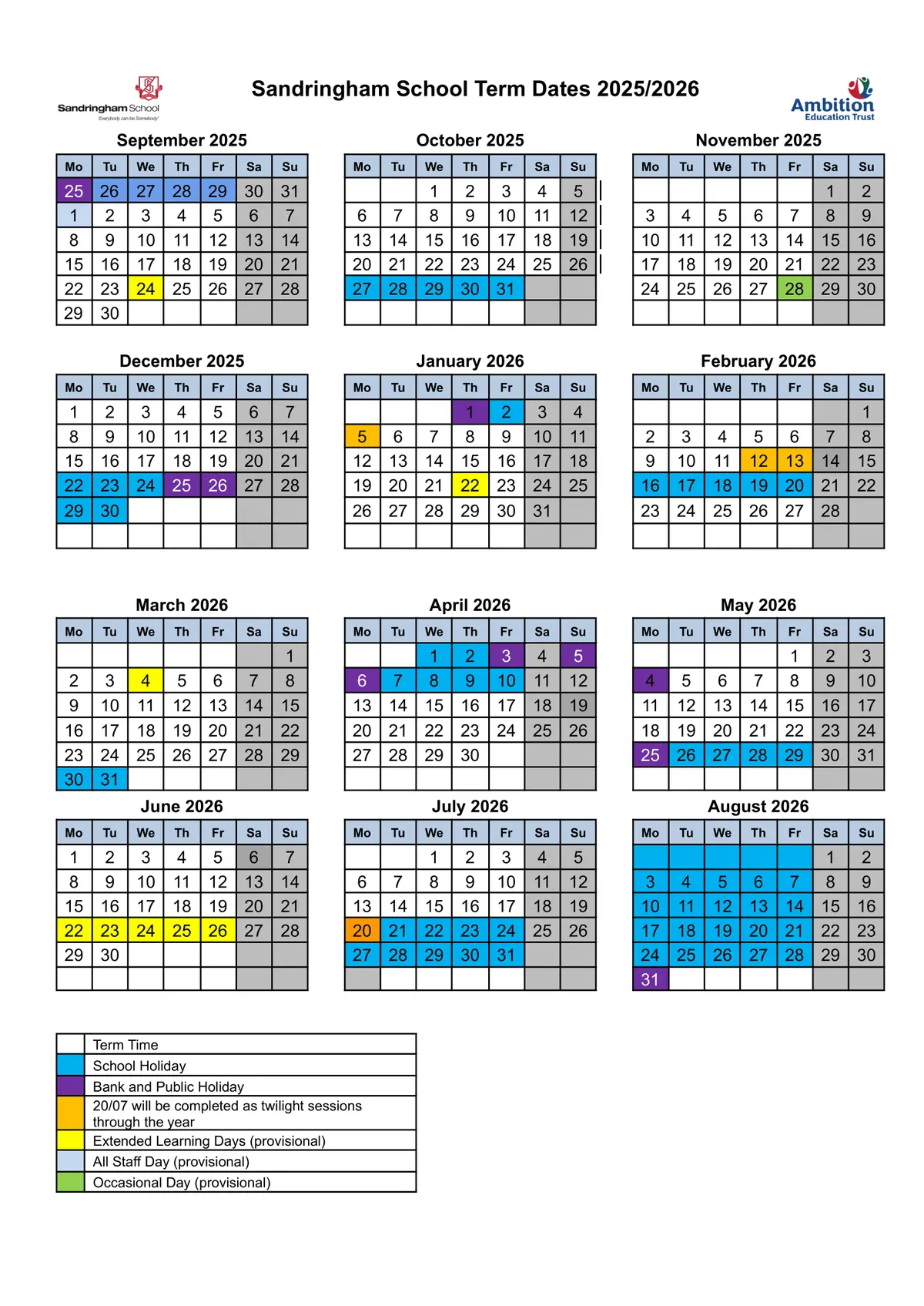 Sandringham School term dates