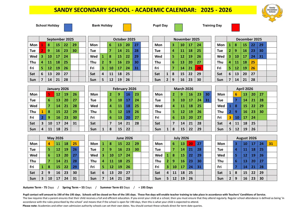 Sandy Secondary School term dates