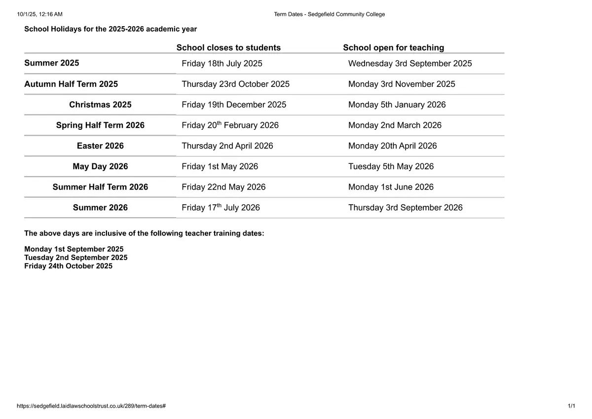 Sedgefield Community College term dates