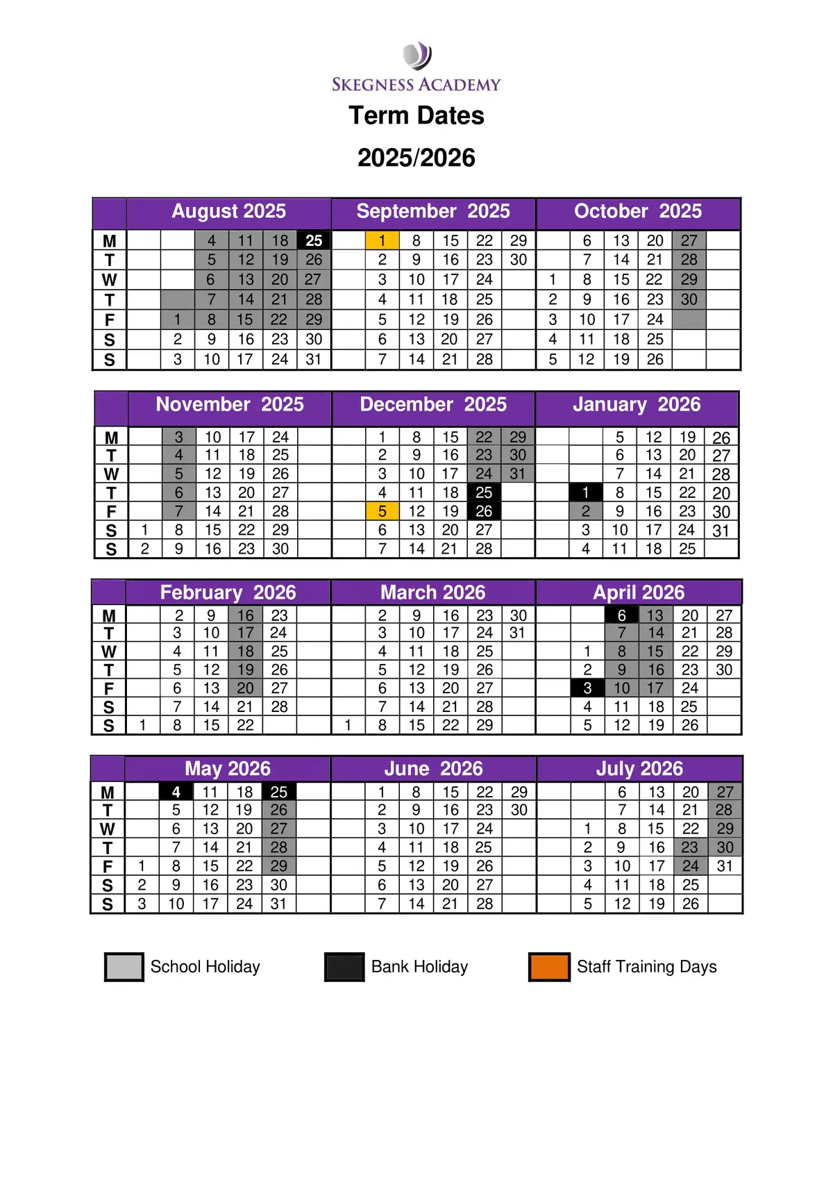 Skegness Academy term dates