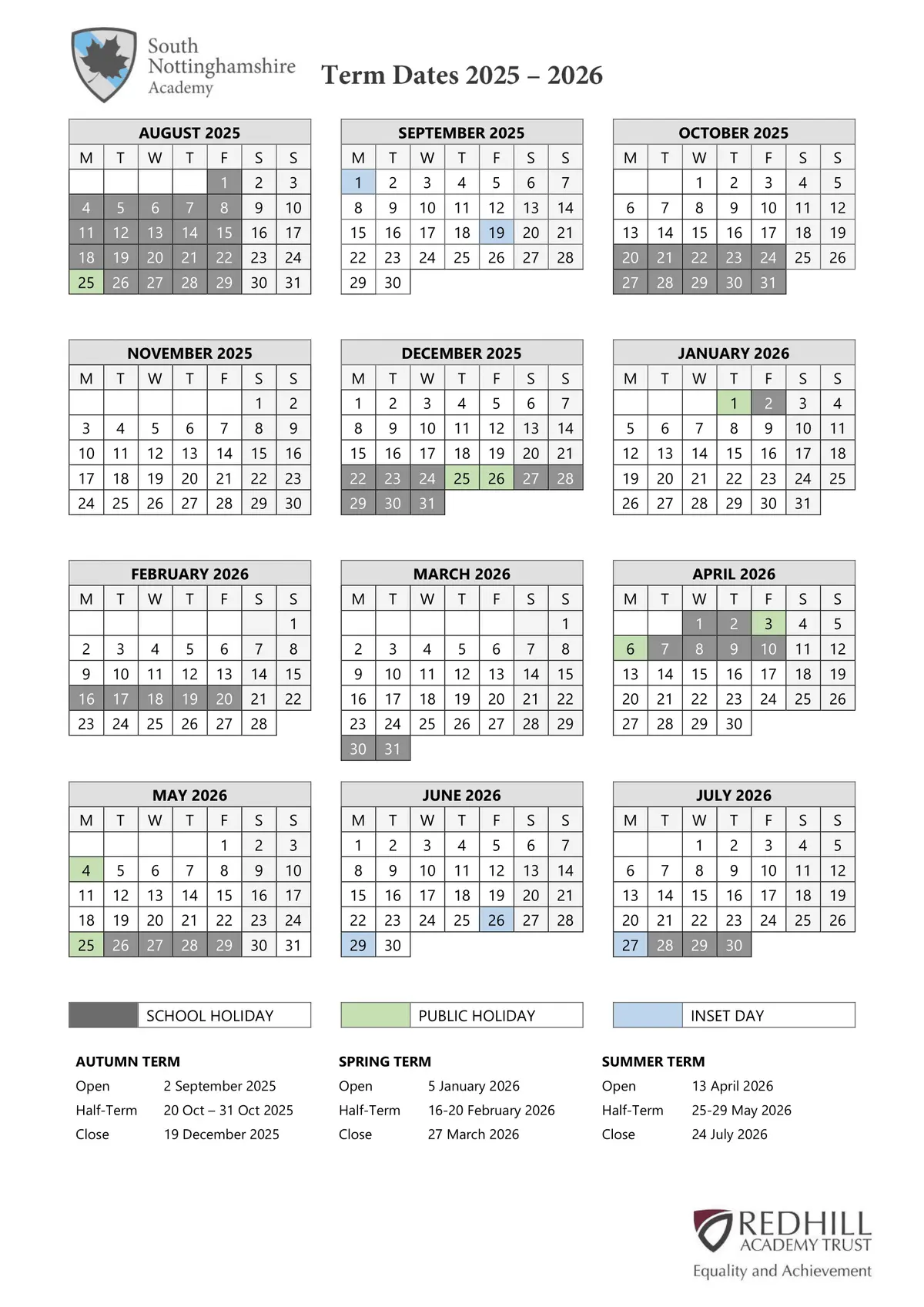 South Nottinghamshire Academy term dates
