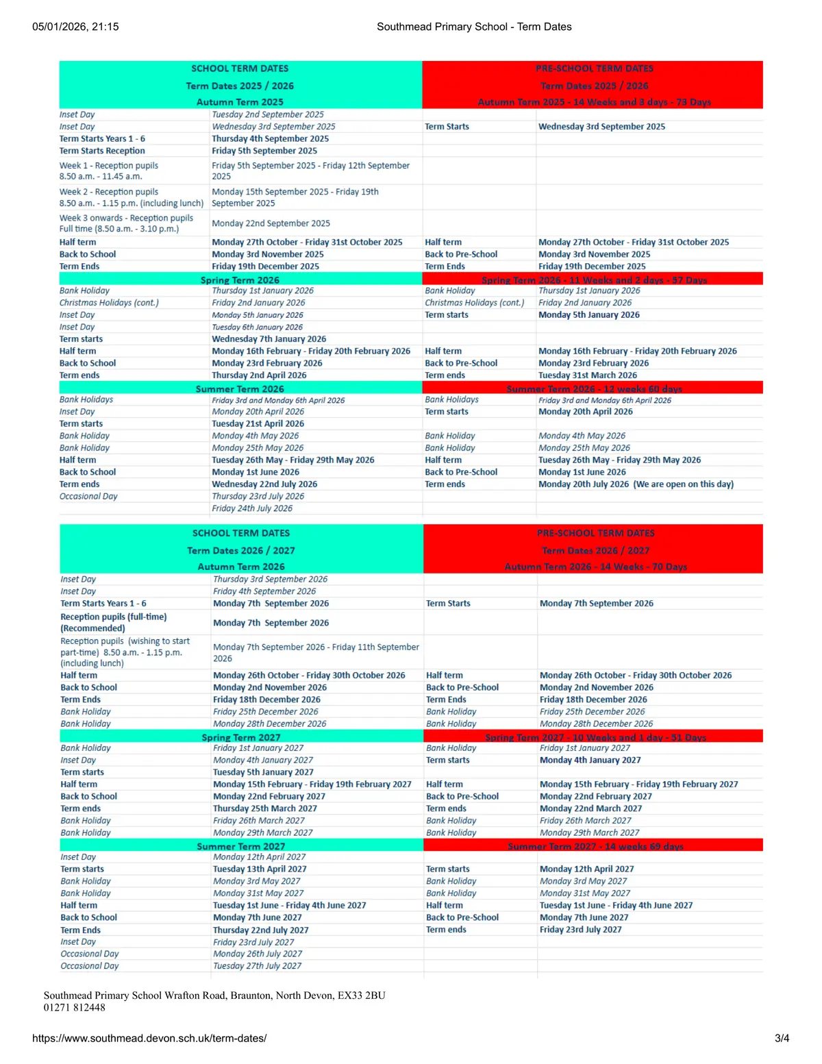 Southmead Primary School term dates