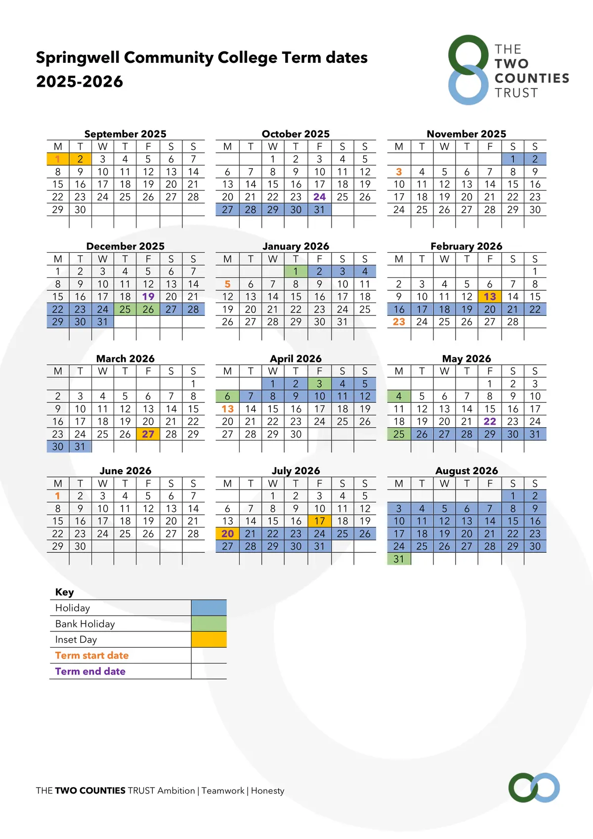 Springwell Community College term dates