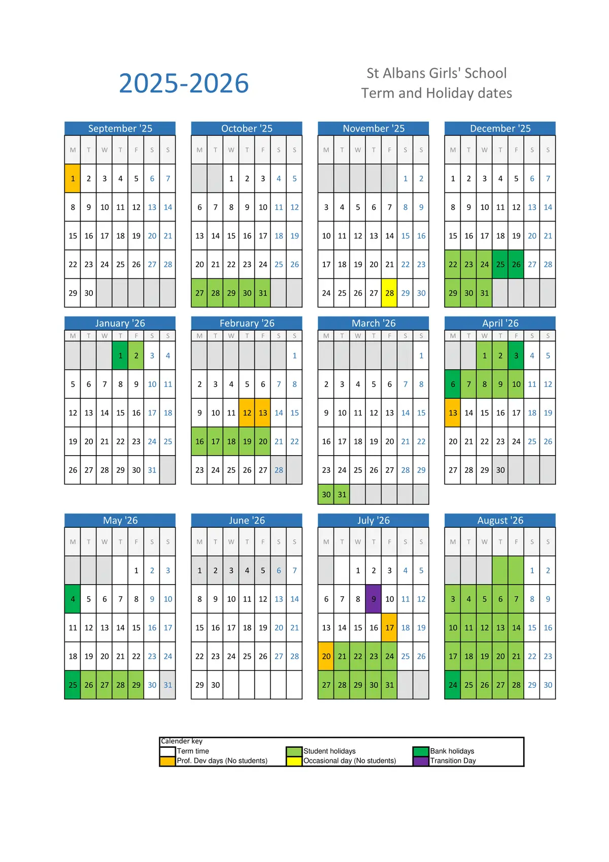 St Albans Girls' School term dates