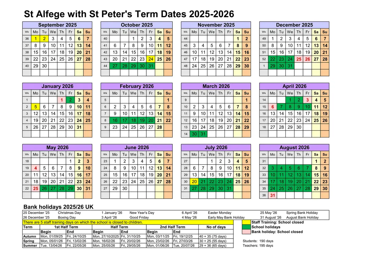 St Alfege with St Peter's Church of England Primary School term dates