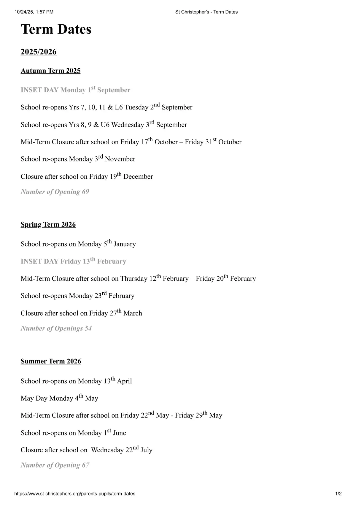 St Mary's Catholic High School term dates