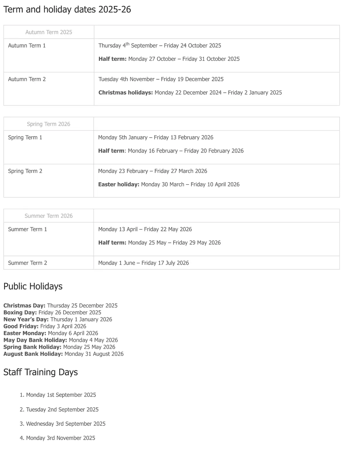 St Mary Abbots CofE Primary School term dates