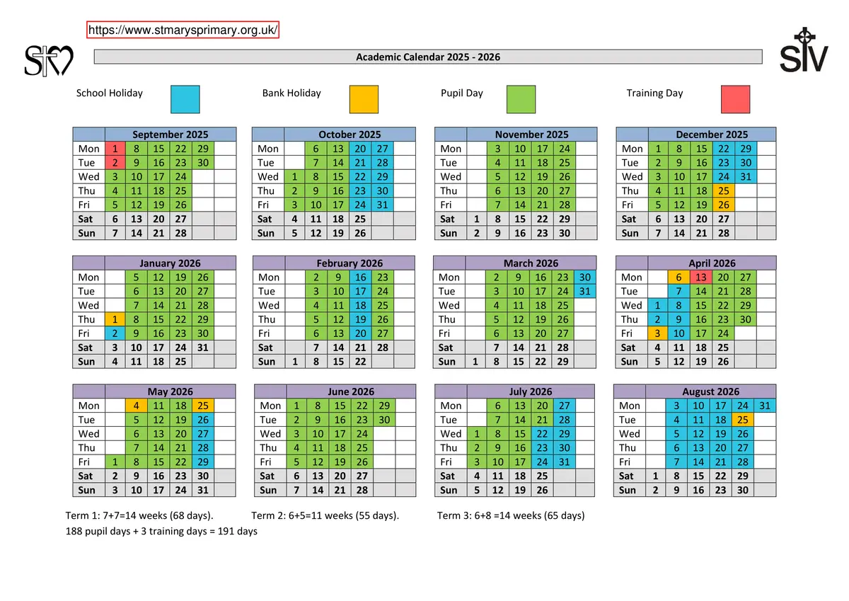 St Mary's Primary School, A Catholic Voluntary Academy term dates